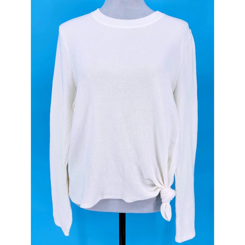 Madewell Womens Bright Ivory‎ Side-Tie Waffle Knit Long Sleeve Top Size L NEW